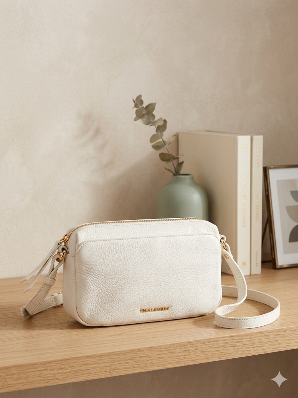 Vera Bradley Mallory RFID Leather Crossbody Camera Bag Marshmallow White CLEAN